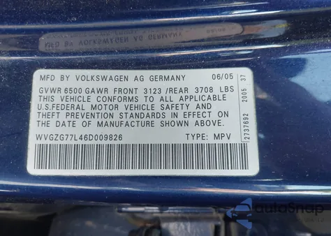 2006 Volkswagen Touareg V6 from USA, damaged, VIN WVGZG77L46D009826